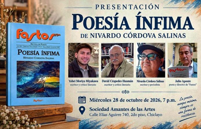 Presentarán el libro «Poesía ínfima» en la Sociedad Amantes de las Artes de Chiclayo