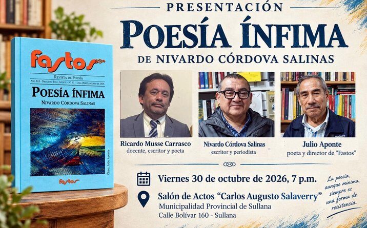 Presentarán el libro «Poesía ínfima» en la Municipalidad Provincial de Sullana